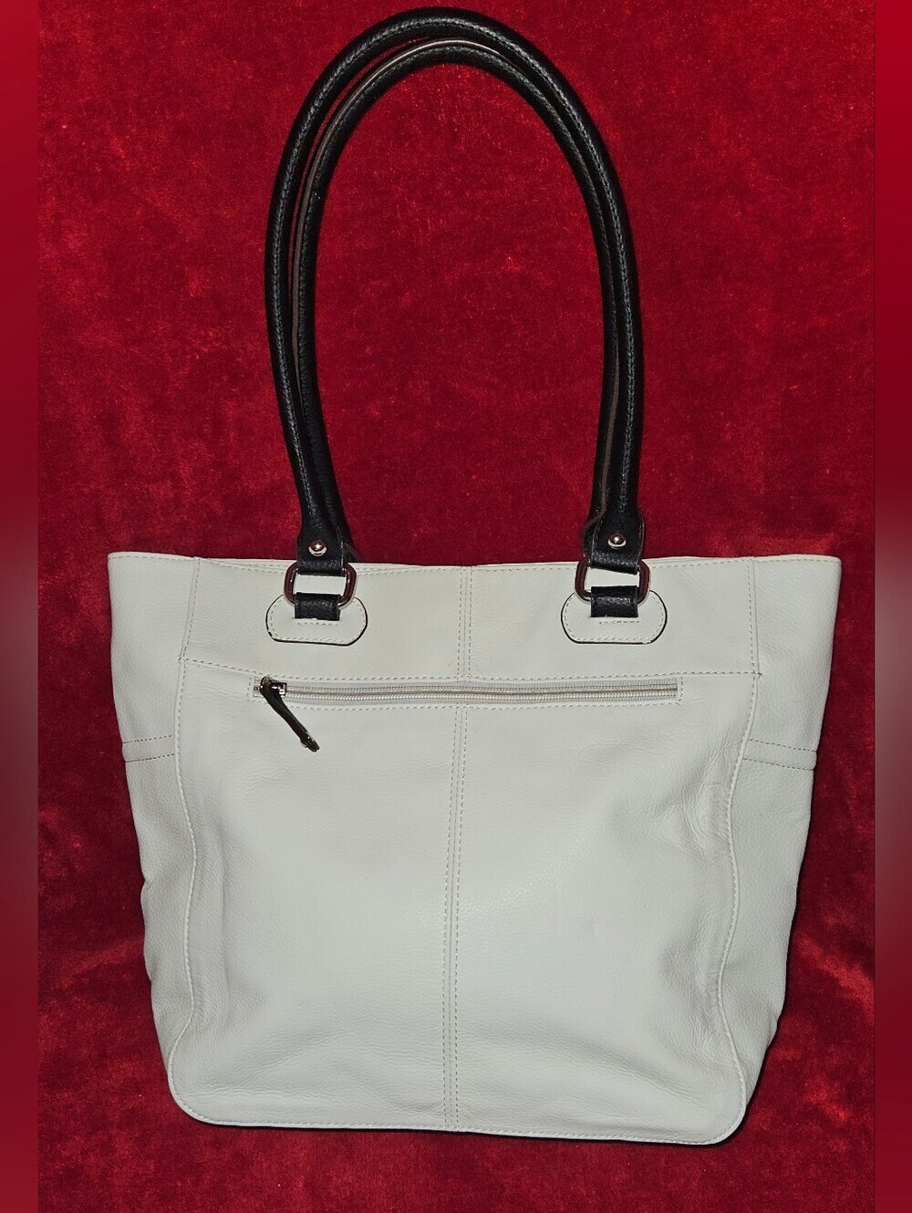 Tignanello Perfect Pockets White Pebble Leather w/Black Handles Tote Bag